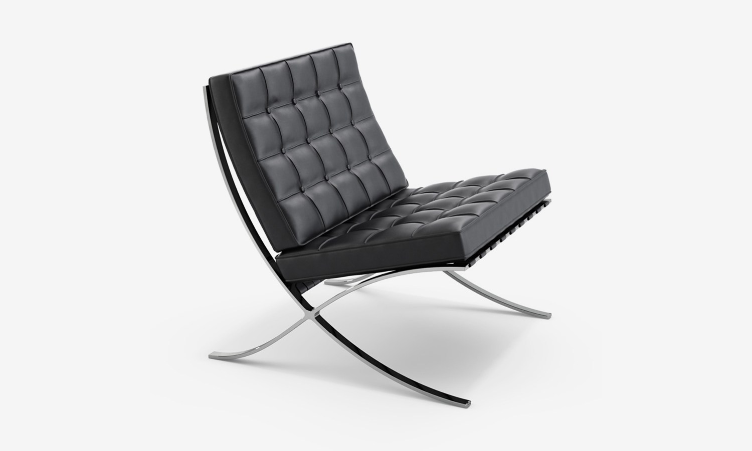 A black leather chair, with silver legs